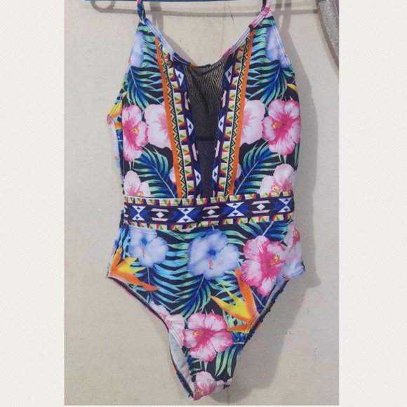 MULTI FLORAL CONTRAST MESH LINED ONE PC SWIMSUIT - Picture 2 of 11